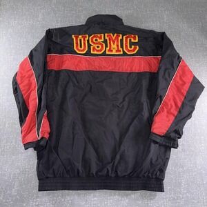 USMC Jacket Mens XL Black Red Windbreaker Full Zip The Few The Proud Marine